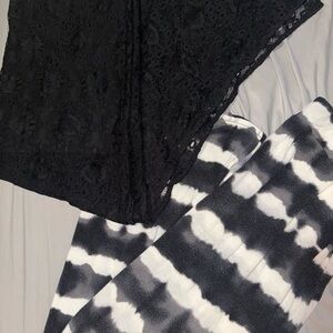 Black Lace + Black & White Tie-Dye Side Slit Maxi Skirt Set